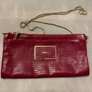 Prune Red Leather Clutch crossbody Bag croc print with snake chain
